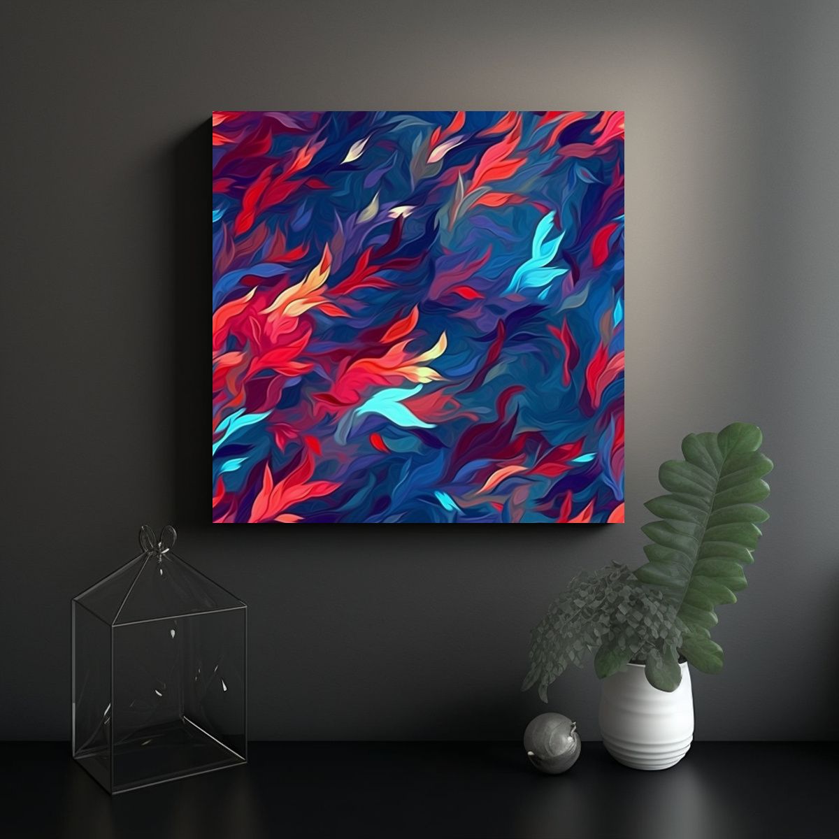 GENERICO - Cuadro Abstracto De Algas Marinas En Azul Y Rojo 60x60 Cm