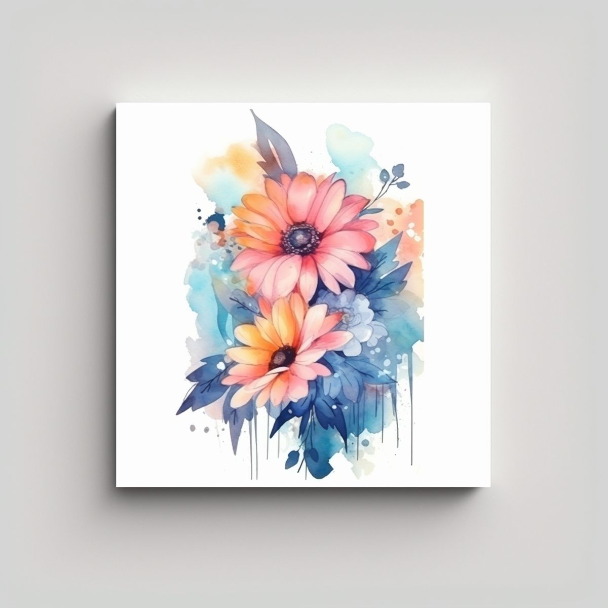 GENERICO - Cuadro Simétrico De Flores En Estilo Acuarela 60x60 Cm