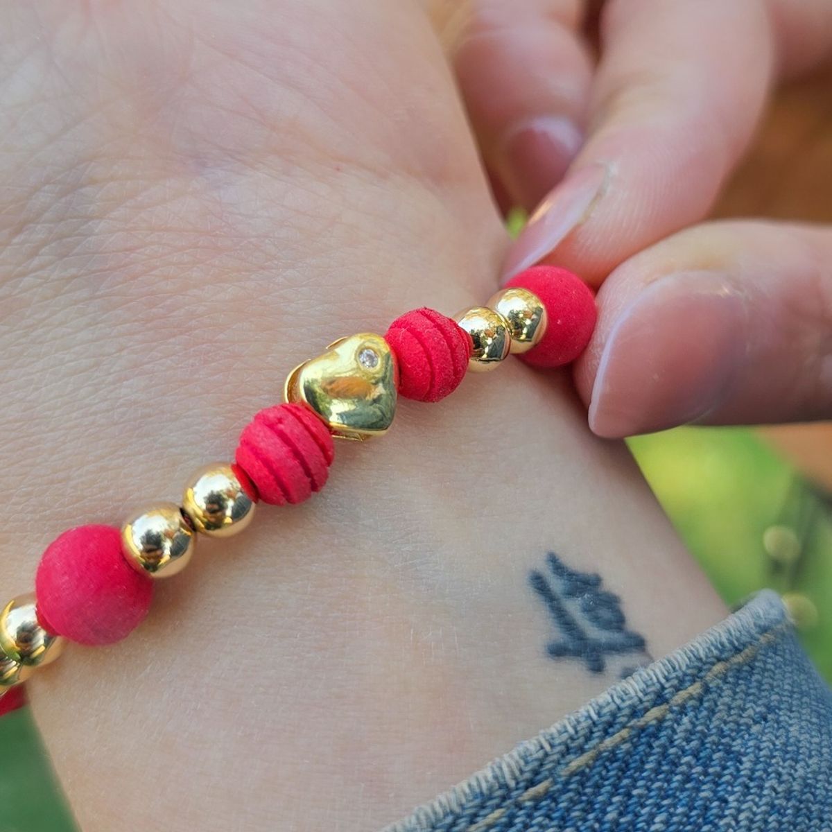 GENERICO - brazalete con herraje de corazón oro laminado 18k