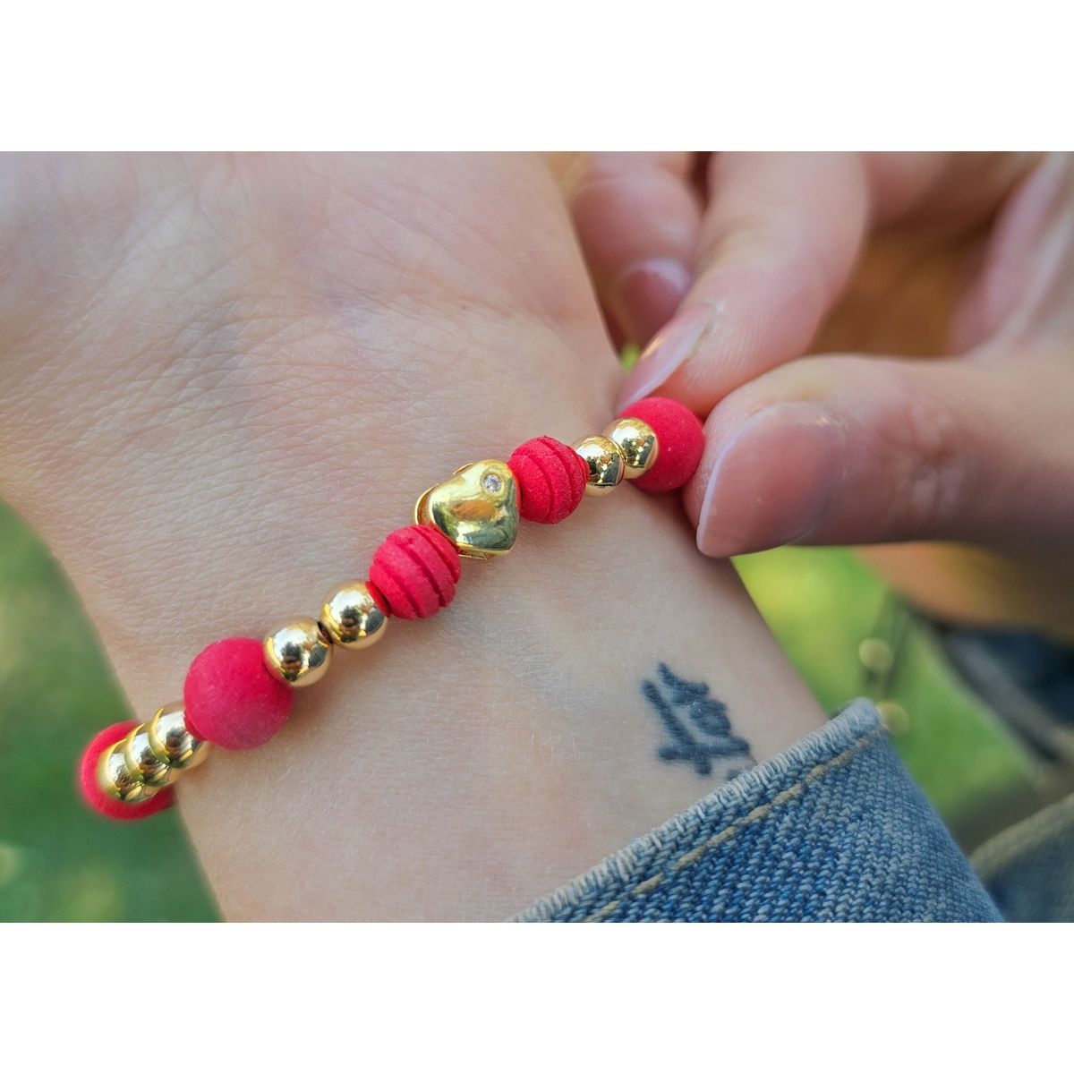 GENERICO - brazalete con herraje de corazón oro laminado 18k