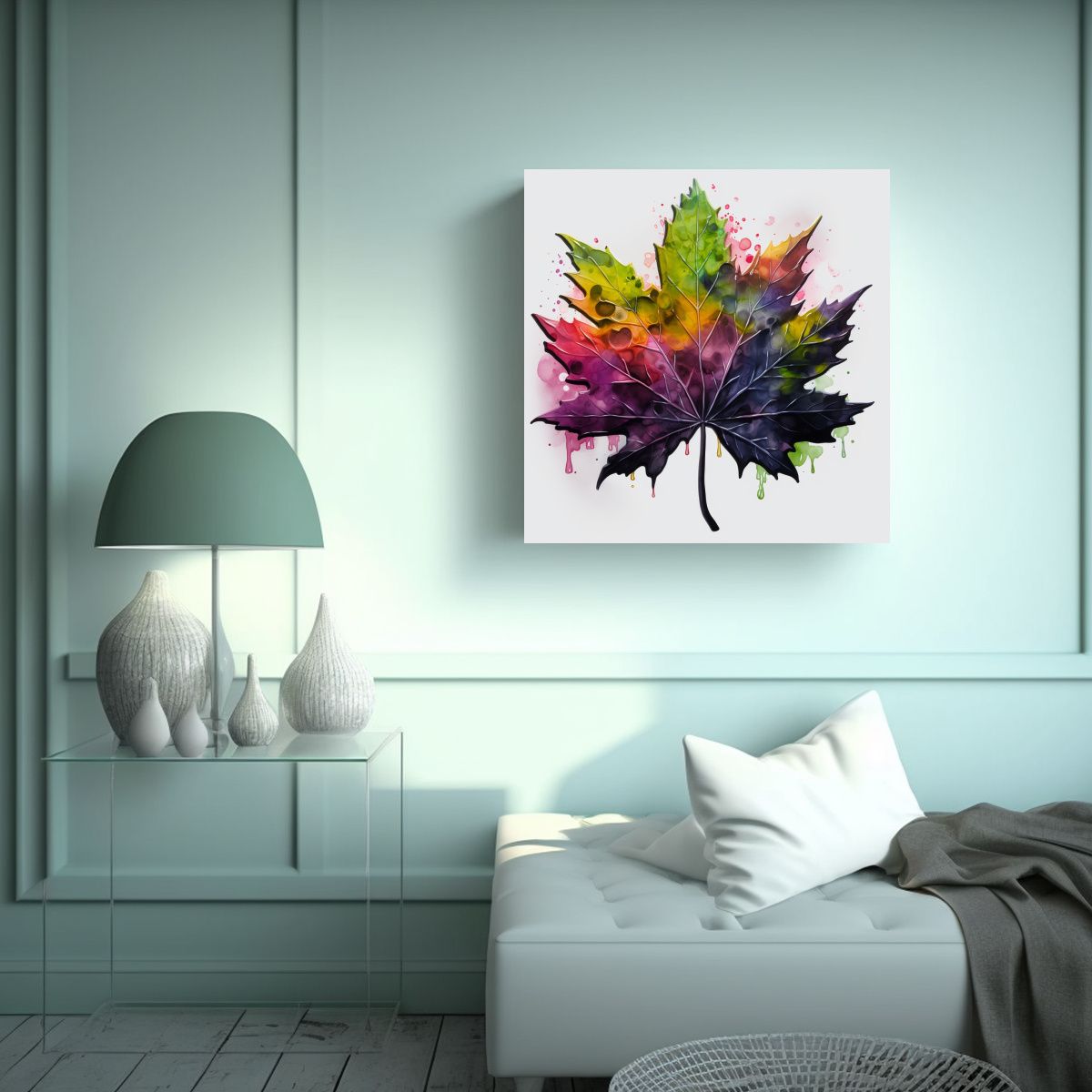 GENERICO - Cuadro Tela Hojas Arce Acuarelas Atmósfera 60x60 Cm