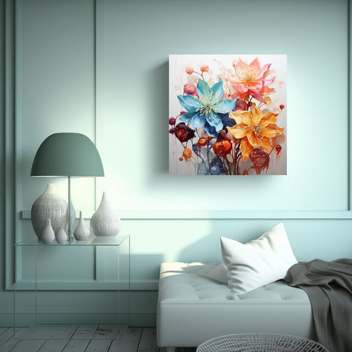 GENERICO - Pintura Abstracta Original De Flores De Tilo En 60x60 Cm