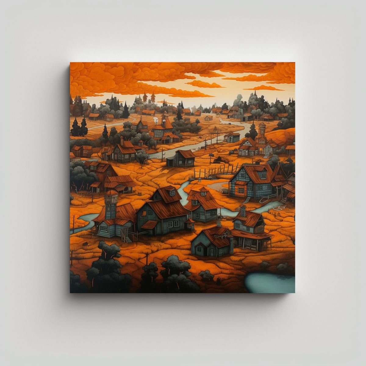 GENERICO - Pintura En Lienzo Estilo Hype De Un Pueblo Sucio 60x60 Cm