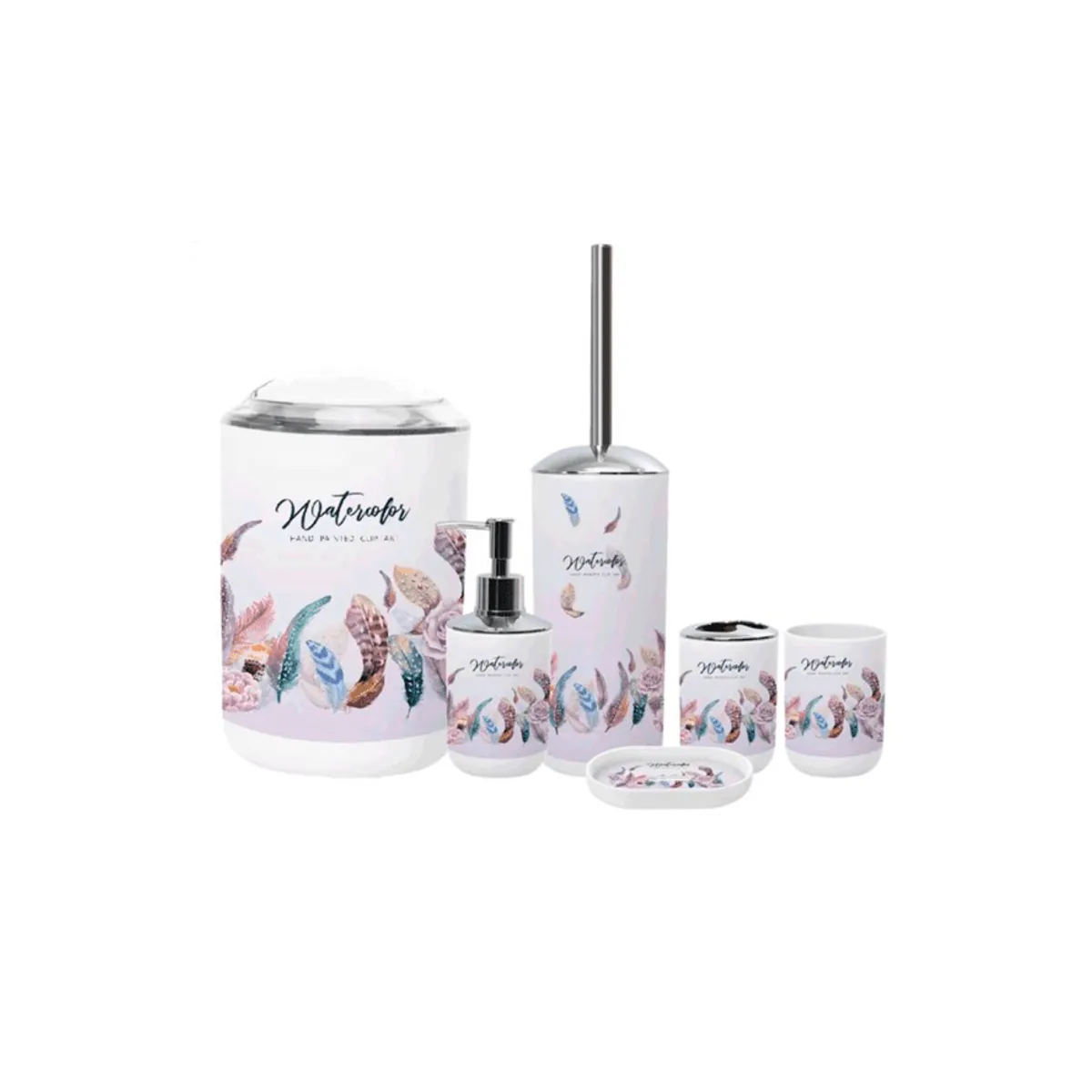GENERICO - Set Juego De Baño 6 Piezas Accesorios Elegante Plumas