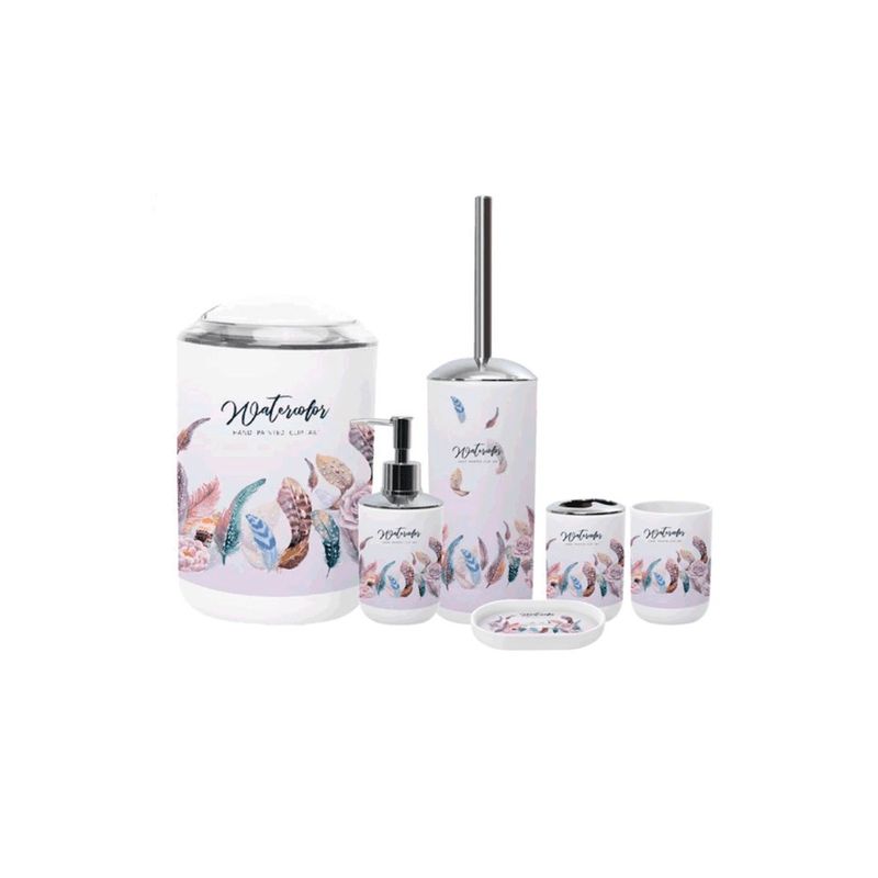 GENERICO - Set Juego De Baño 6 Piezas Accesorios Elegante Plumas