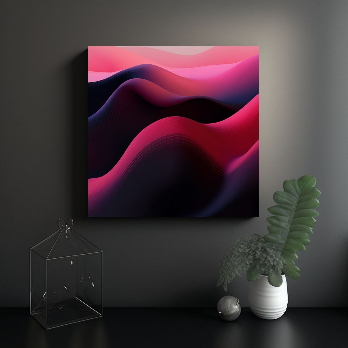 GENERICO - Cuadro Hermoso Belleza Rosa Y Negro Patrón 60x60 Cm
