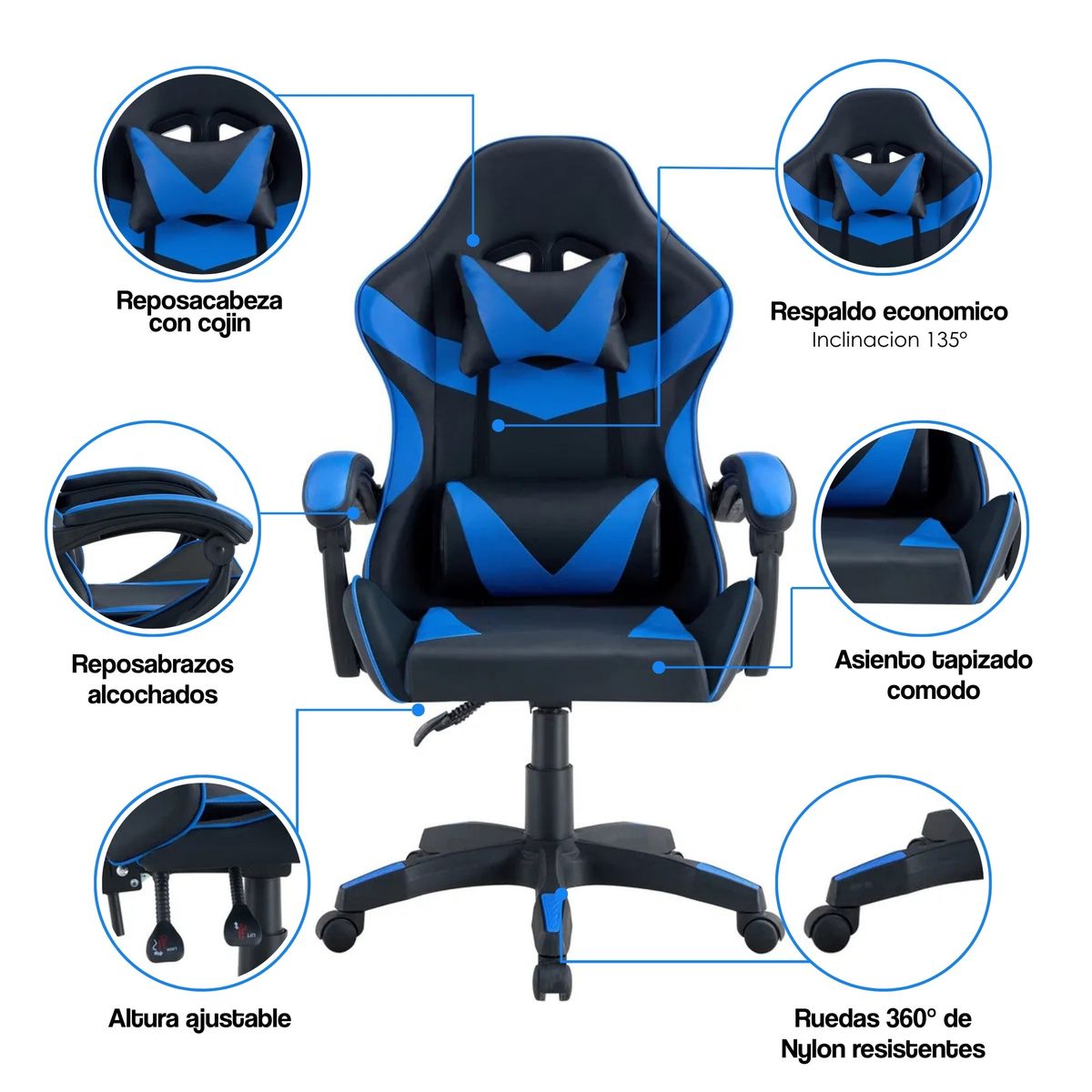 ARTHOME - Silla Gamer Pro Filadelfia Ergonomica Reclinable Color Azul