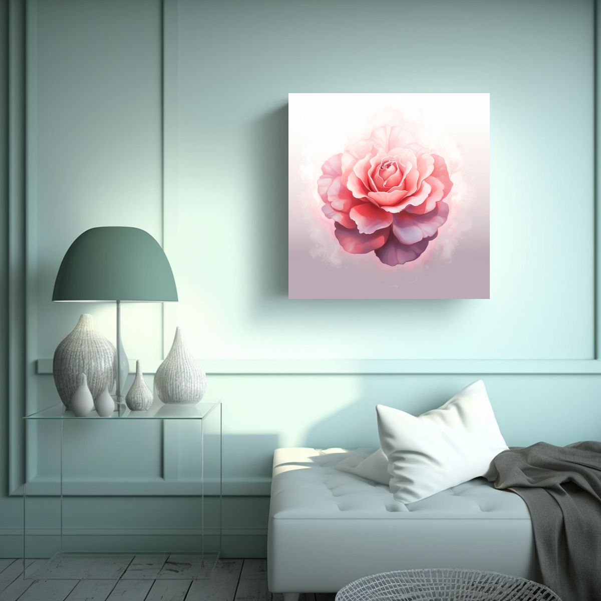 GENERICO - Cuadro Vanguardia Clásico Con Flor Rosa Estilo 60x60 Cm