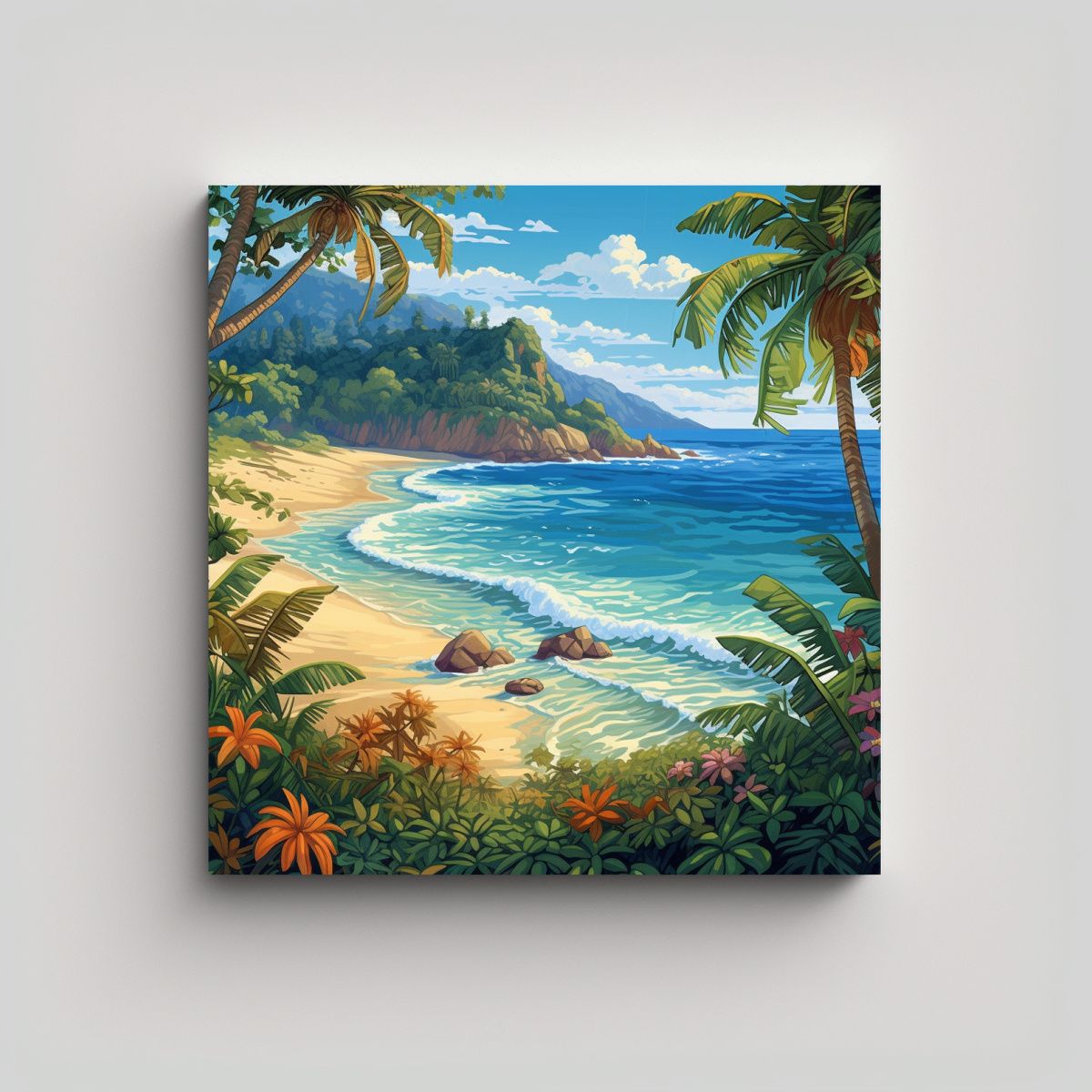 GENERICO - Paisaje Playa Azul Turquesa Arte Abstracto Relieve 60x60 Cm