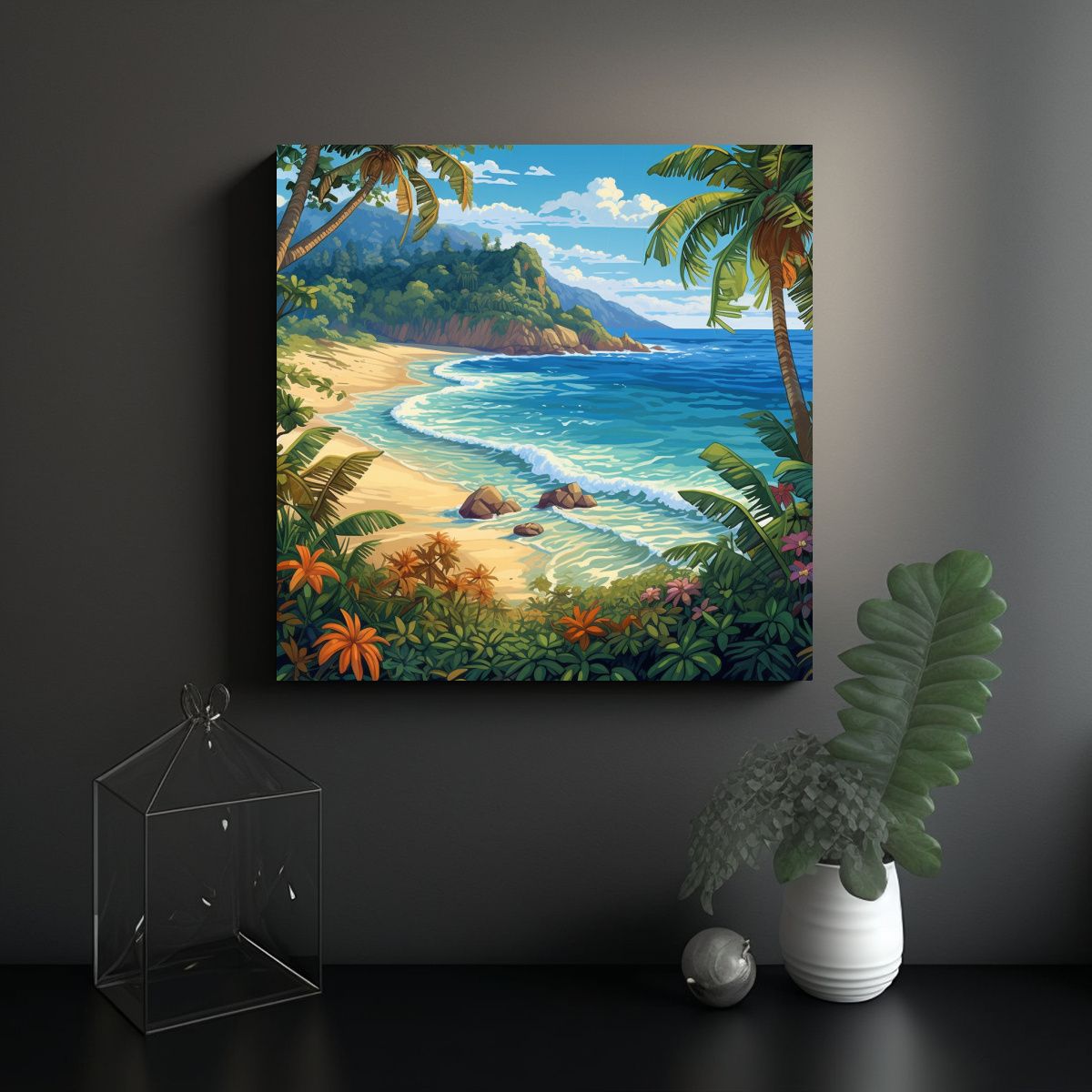 GENERICO - Paisaje Playa Azul Turquesa Arte Abstracto Relieve 60x60 Cm