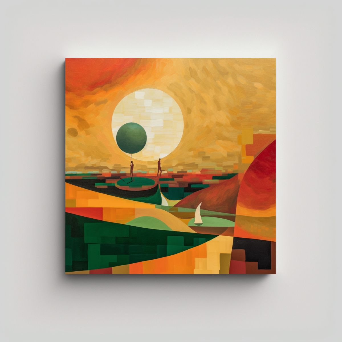 GENERICO - Pintura Abstracta En Mostaza Y Verde Para Decorar 60x60 Cm