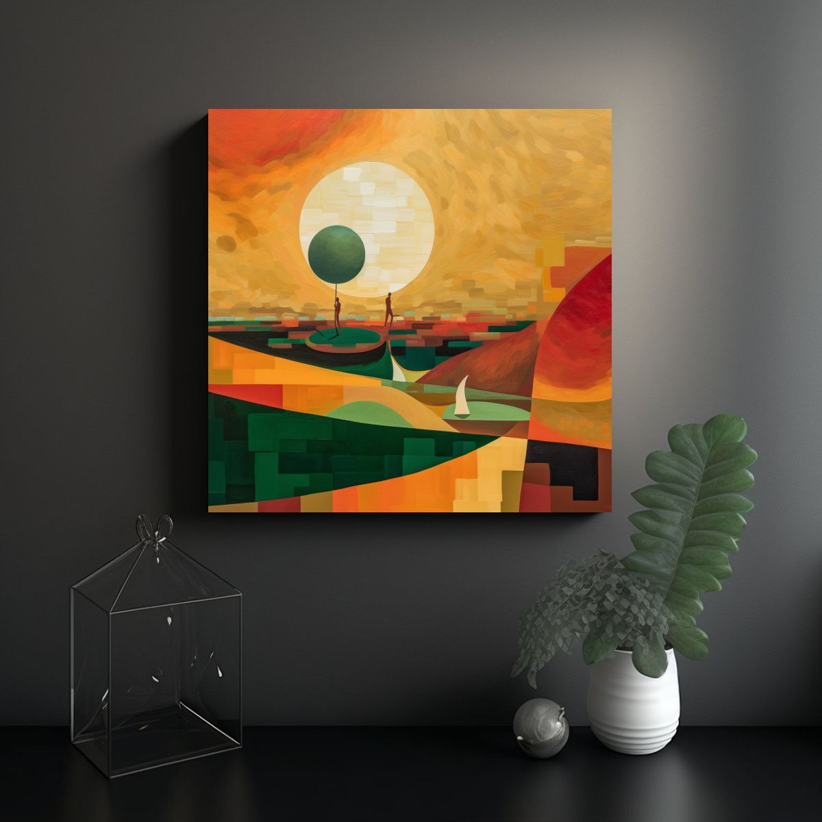 GENERICO - Pintura Abstracta En Mostaza Y Verde Para Decorar 60x60 Cm