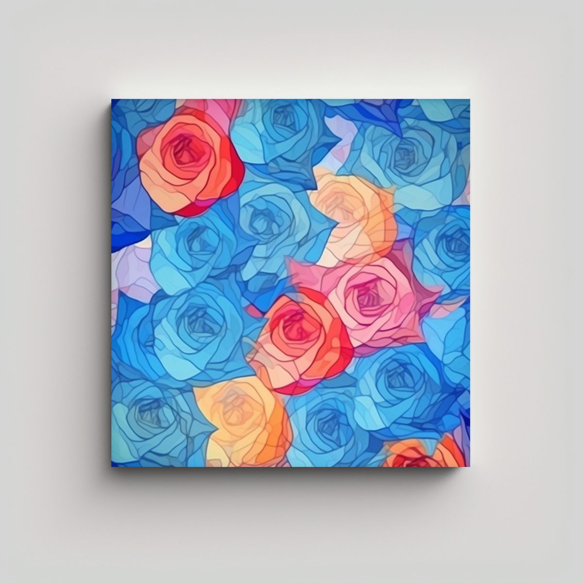 GENERICO - Cuadro Abstracto Con Bloques De Color Rosa Y Azul 60x60 Cm.