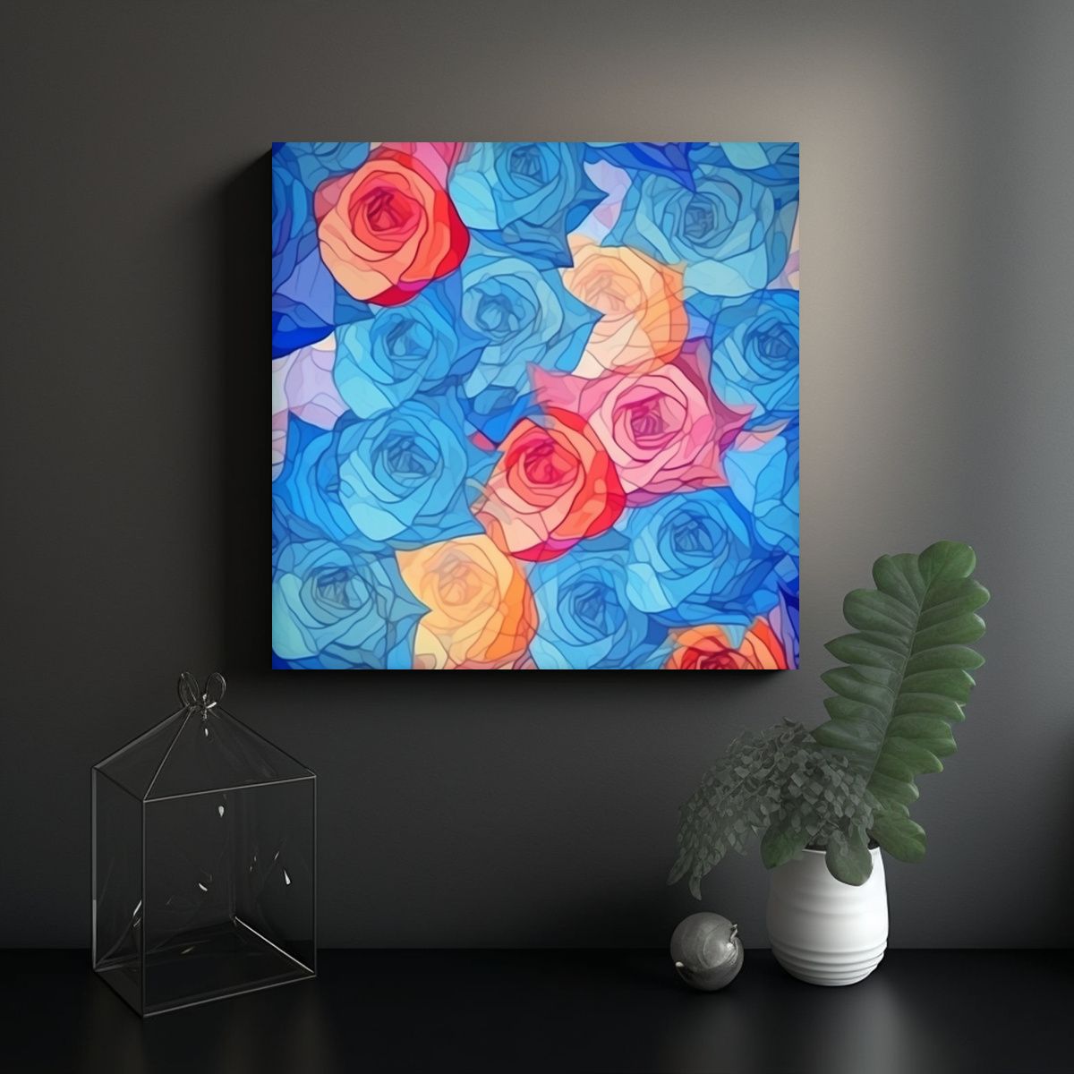 GENERICO - Cuadro Abstracto Con Bloques De Color Rosa Y Azul 60x60 Cm.