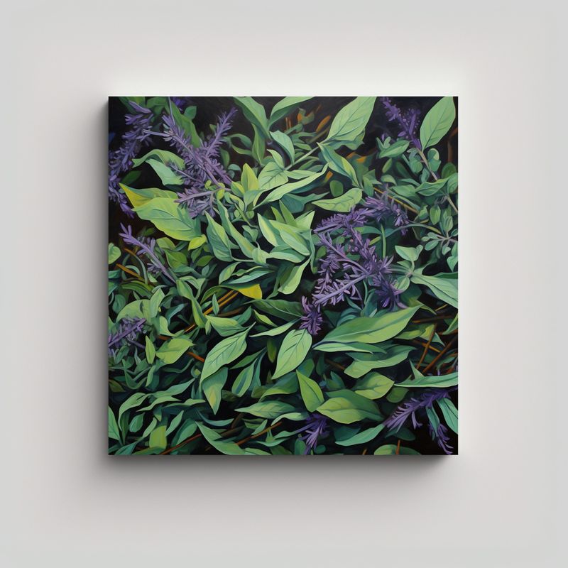 GENERICO - Cuadro Moderno Abstracto De Hierbas De Salvia 60x60 Cm