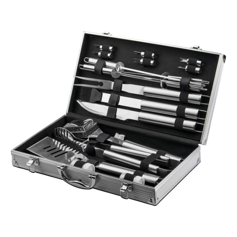 GENERICO - Kit Parrilla Barbacoa 18 Piezas Acero Inoxidable Maleta