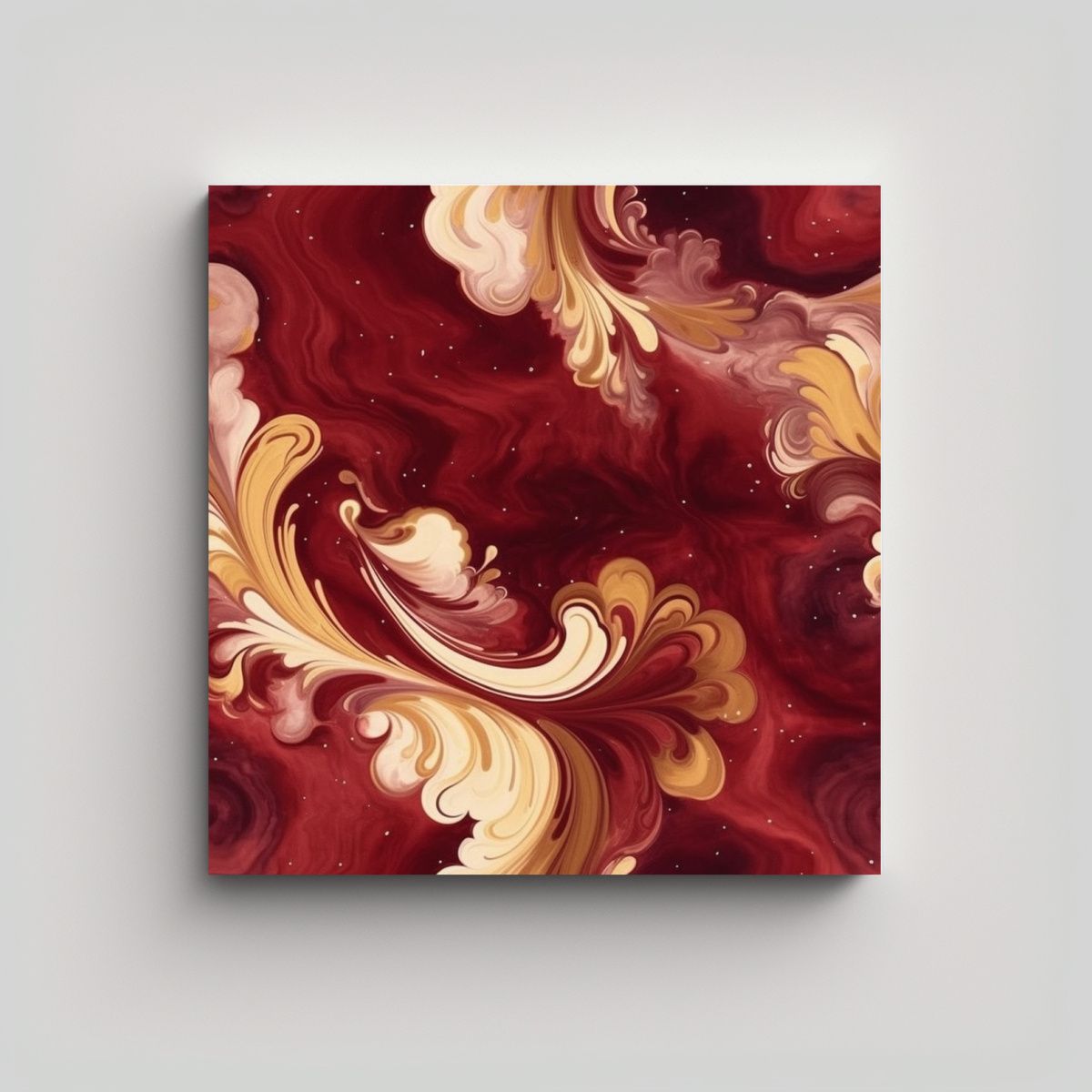 GENERICO - Cuadro En Tela Maroon Y Oro Estilo Decoración 60x60 Cm