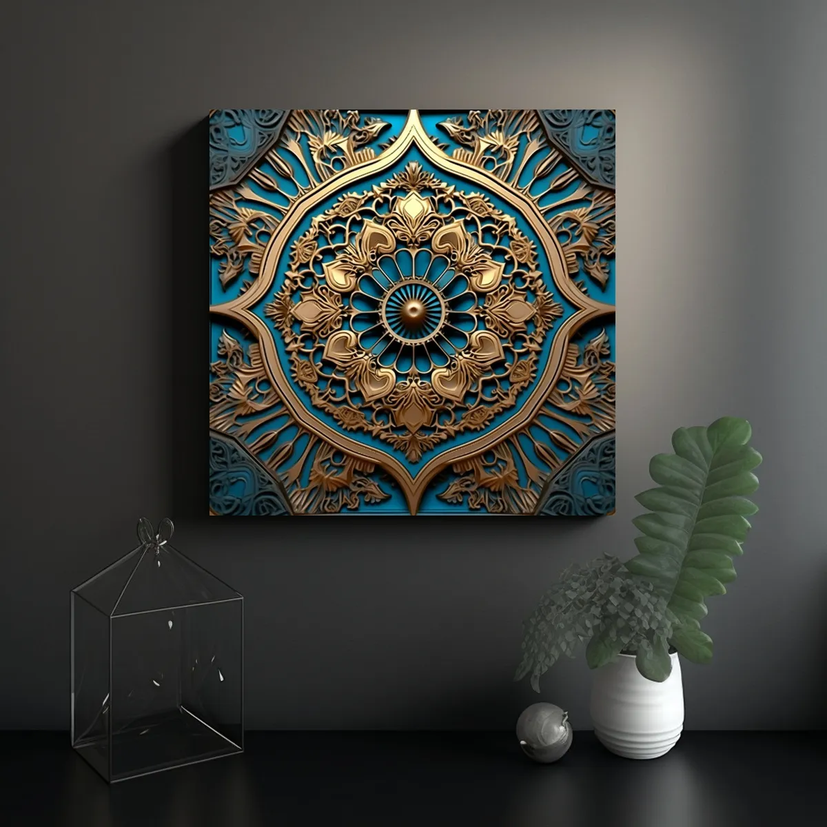 GENERICO - Tela En Bastidor Con Diseño Ornamental Azul Y 60x60 Cm