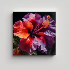 GENERICO - Cuadro Vibrante De Hibiscus En Tela Abstracción 60x60 Cm