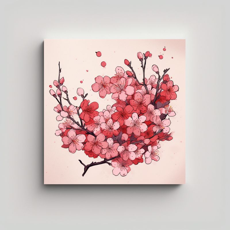 GENERICO - Ilustración Japonesa De Cerezo Arte Decorativo 60x60 Cm