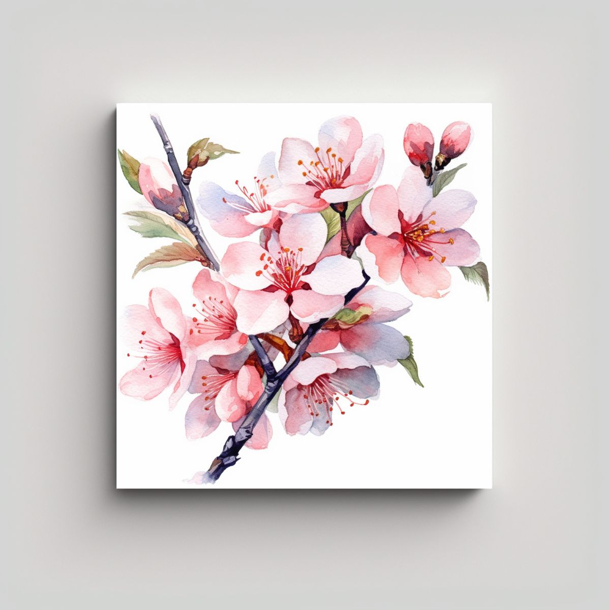 GENERICO - Cuadro Abstracto De Sakura En Acuarela Sobre 60x60 Cm