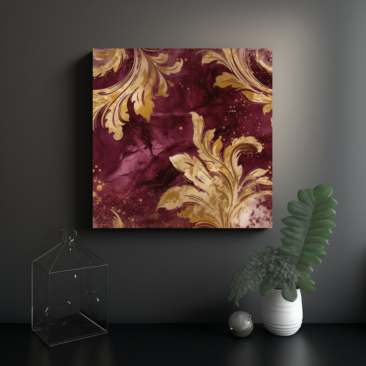 GENERICO - Lienzo Dibujo Vida Maroon Gold Pintura En Azulejo 60x60 Cm