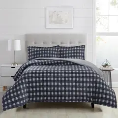 CHANTILLY - Plumón Flannel Sherpa Estampado 2 Plazas Azul Cuadros