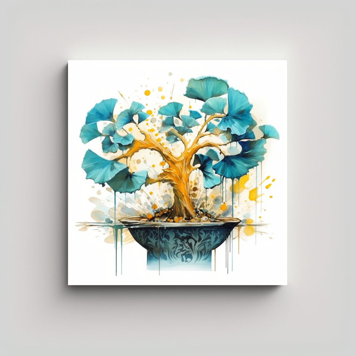 GENERICO - Tela En Bastidor Ginkgo Biloba Bonsái Turquesa Y 60x60 Cm