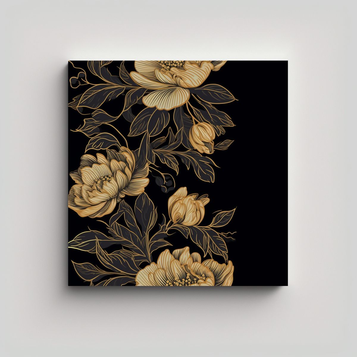 GENERICO - Cuadro Decorativo Brillante Con Flores Doradas En 60x60 Cm