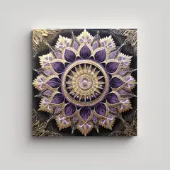 GENERICO - Cuadro Mandala Encaústico Negro Y Morado Estilo 60x60 Cm