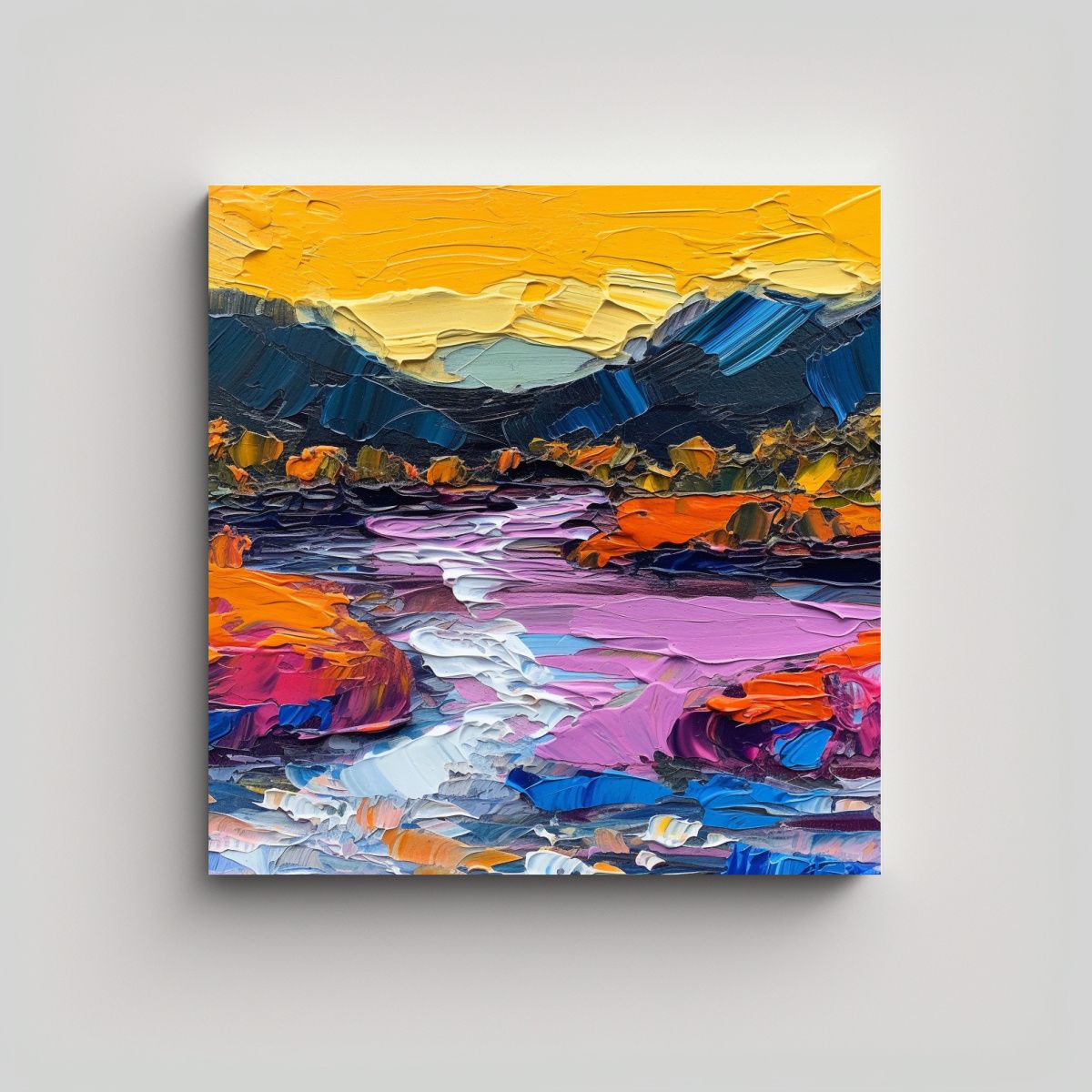 GENERICO - Pintura Al óleo Impasto De Un Río Rodeado De 60x60 Cm