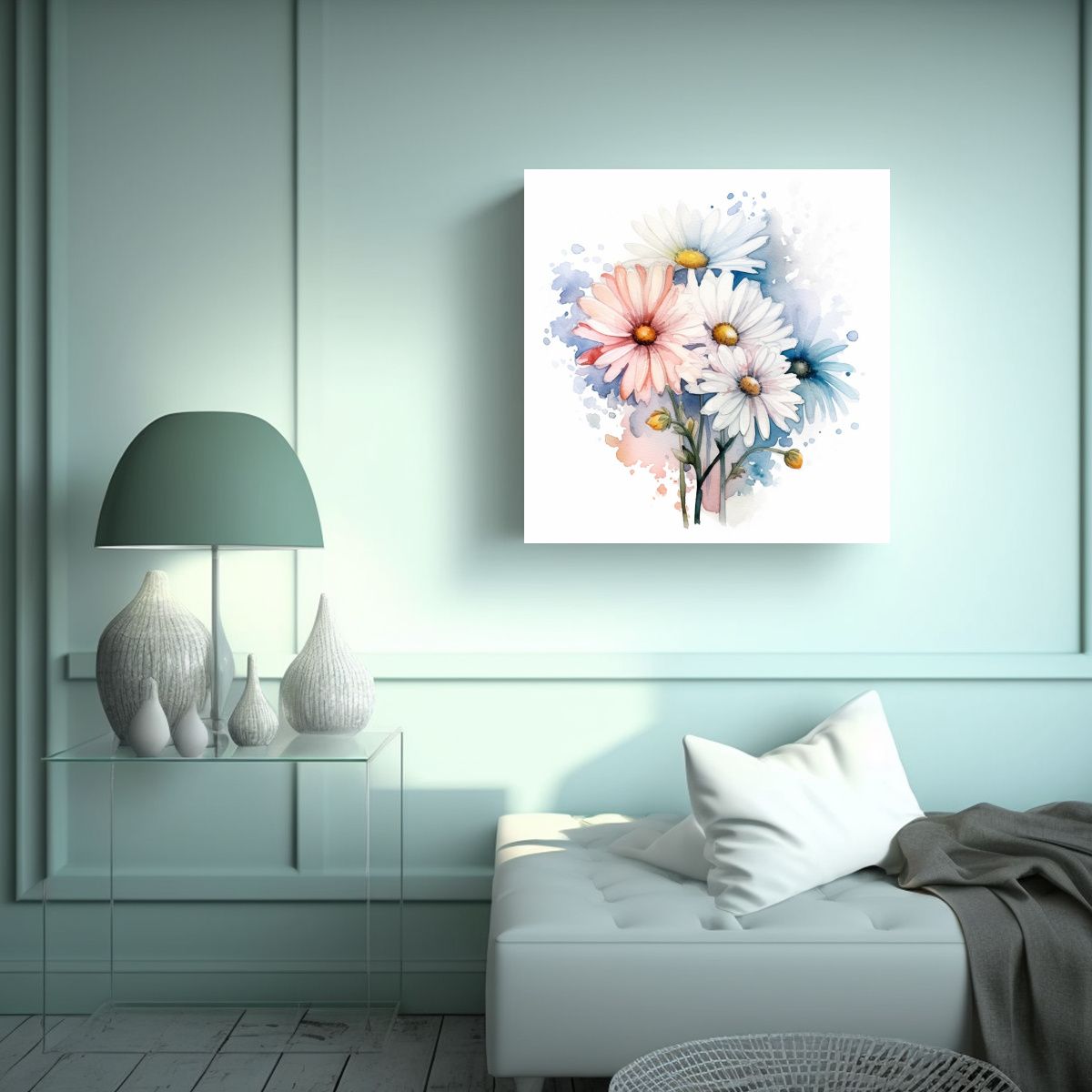 GENERICO - Cuadro De Margaritas Acuarelas Calidas Estudio 60x60 Cm