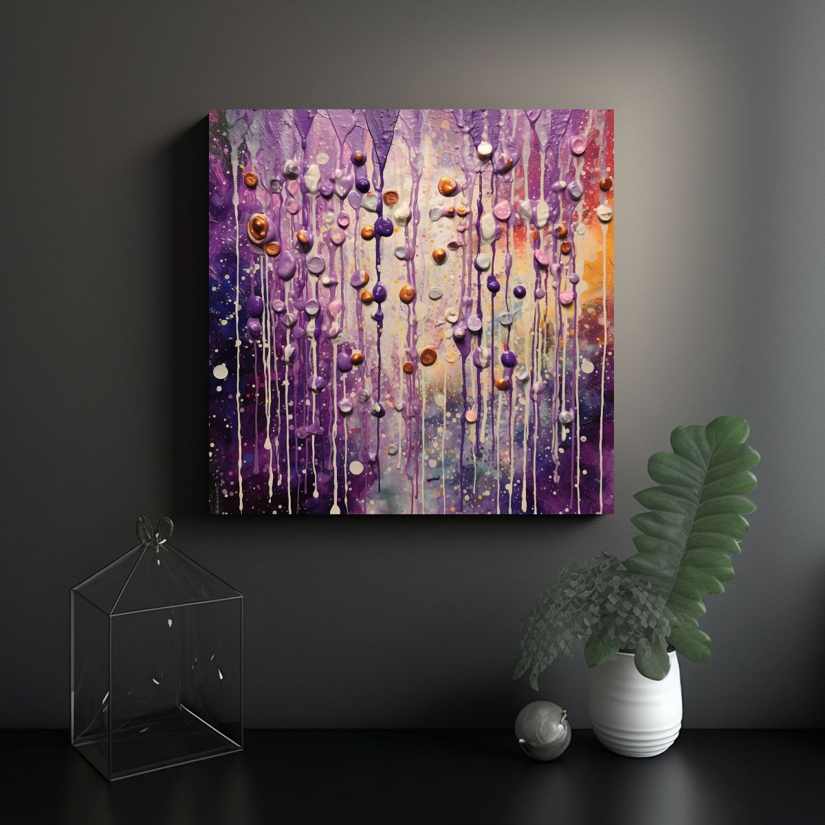 GENERICO - Pintura Abstracta En Tonos Morado Y Plata Sobre 60x60 Cm