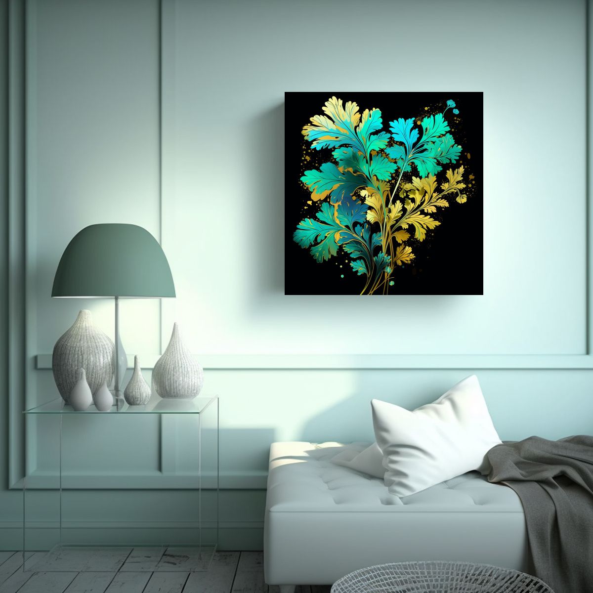 GENERICO - Pinturas Decorativas En Turquesa Y Dorado Con 60x60 Cm
