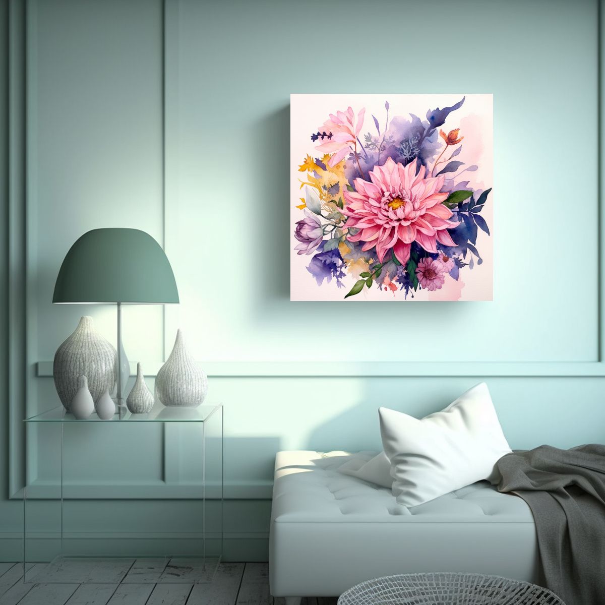 GENERICO - Ilustración Floral Acuarela 2024 Composición 60x60 Cm