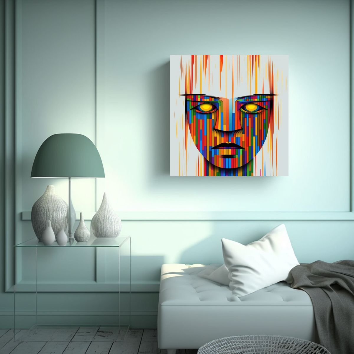 GENERICO - Pintura Decorativa Con Líneas De Colores Y Ojos 60x60 Cm