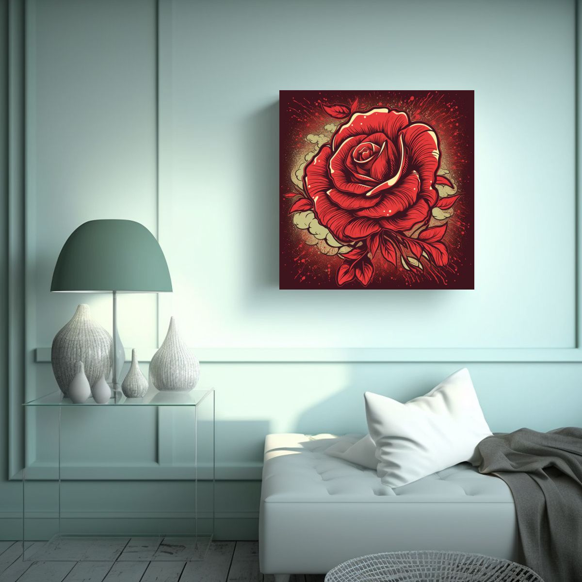 GENERICO - Cuadro Moderno Clásico De Silueta De Rosa Roja 60x60 Cm
