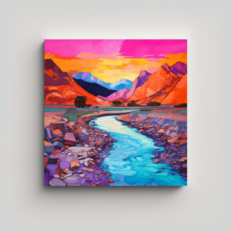 GENERICO - Cuadro De Paisaje De Río Naranja Con Montañas 60x60 Cm