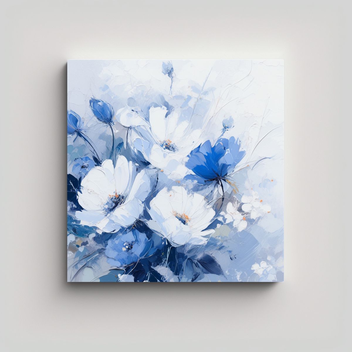 GENERICO - Lienzo Patron Intenso Textura En Blanco Y Azul 60x60 Cm