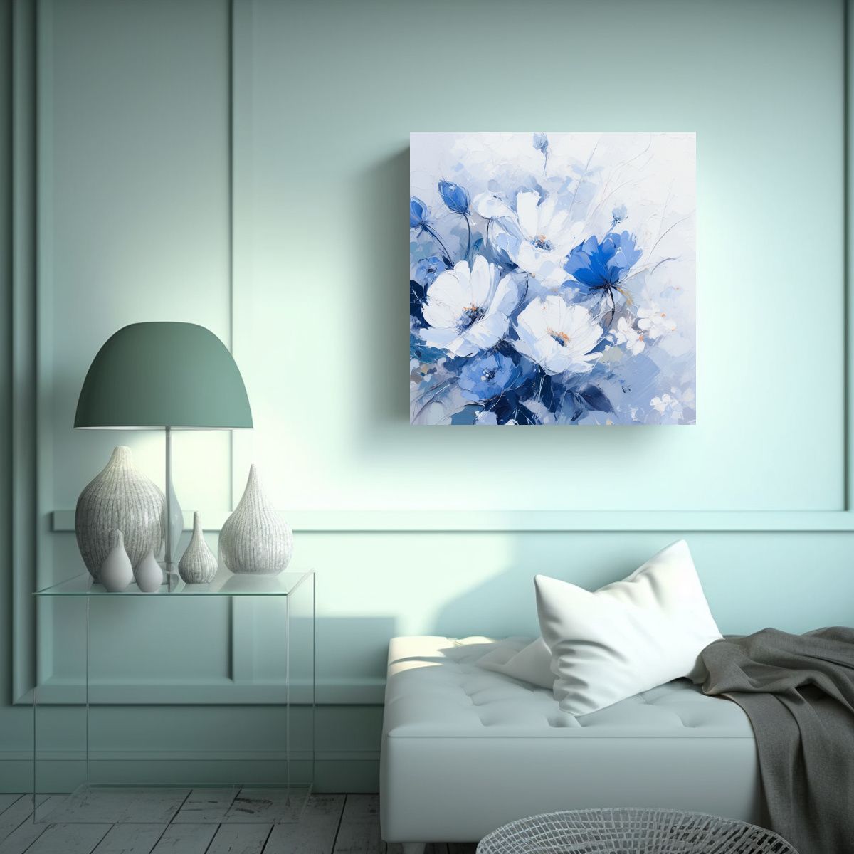GENERICO - Lienzo Patron Intenso Textura En Blanco Y Azul 60x60 Cm