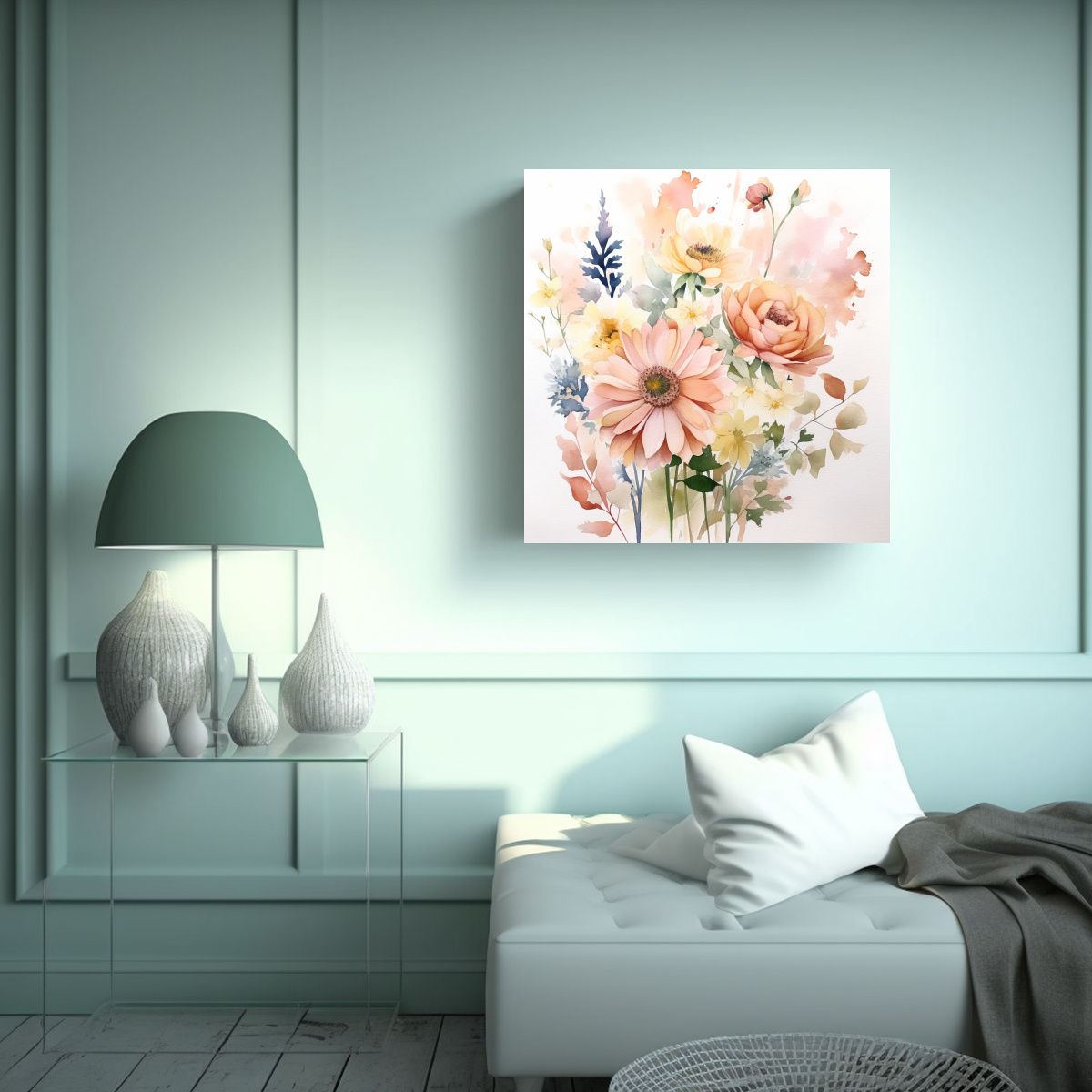 GENERICO - Cuadros Acuarela Profundidad Flores Pastel Para 60x60 Cm