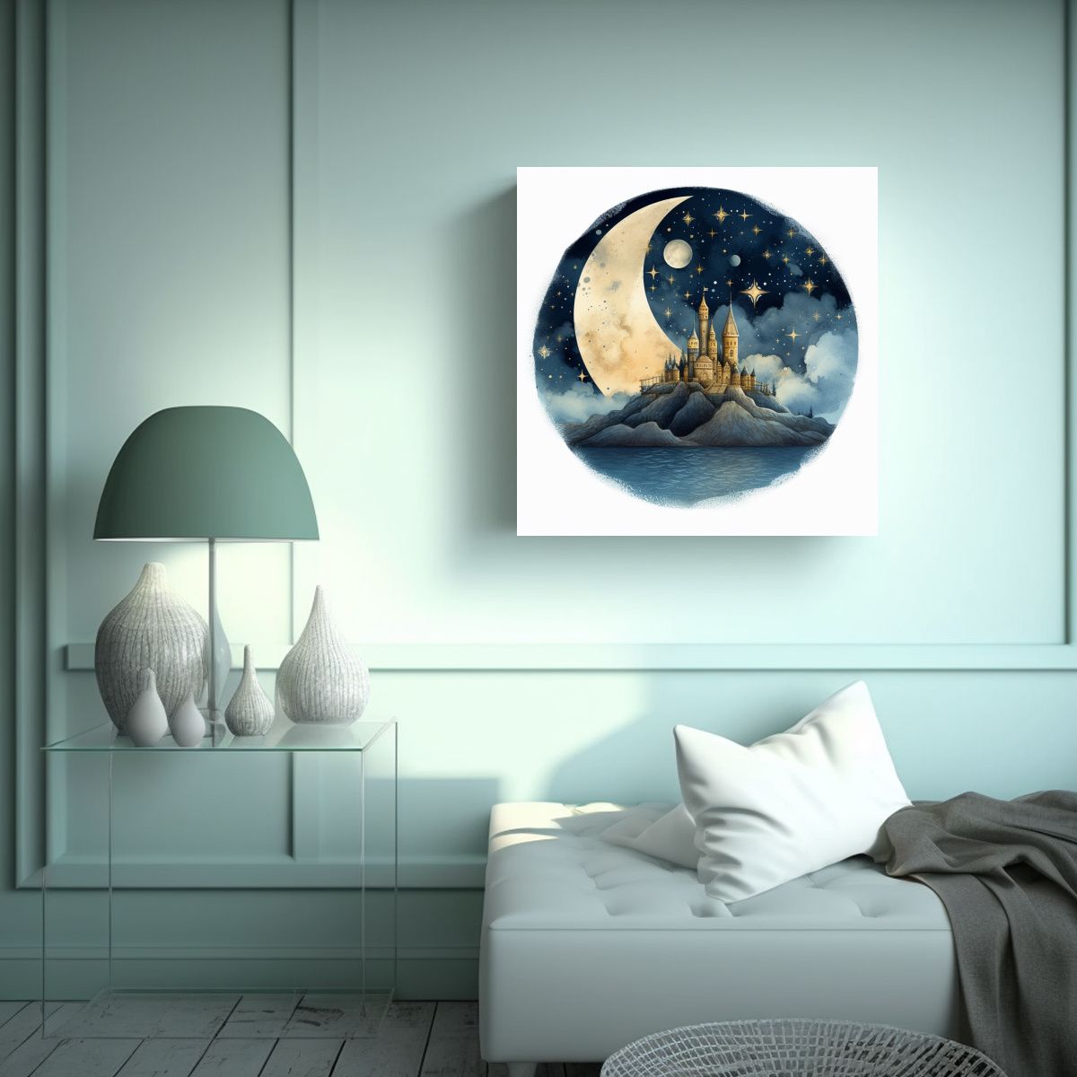 GENERICO - Cuadro Decorativo Temática Luna Y Estrellas En 60x60 Cm.
