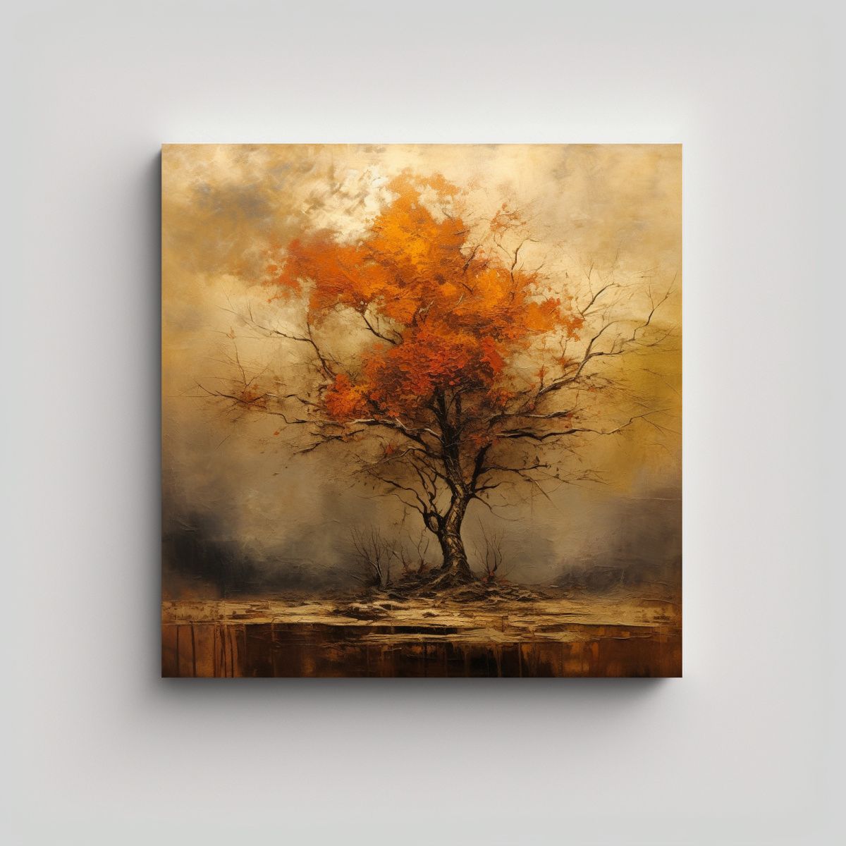 GENERICO - Cuadro Abstracto Árbol Otoñal En Tela 60x60 Cm
