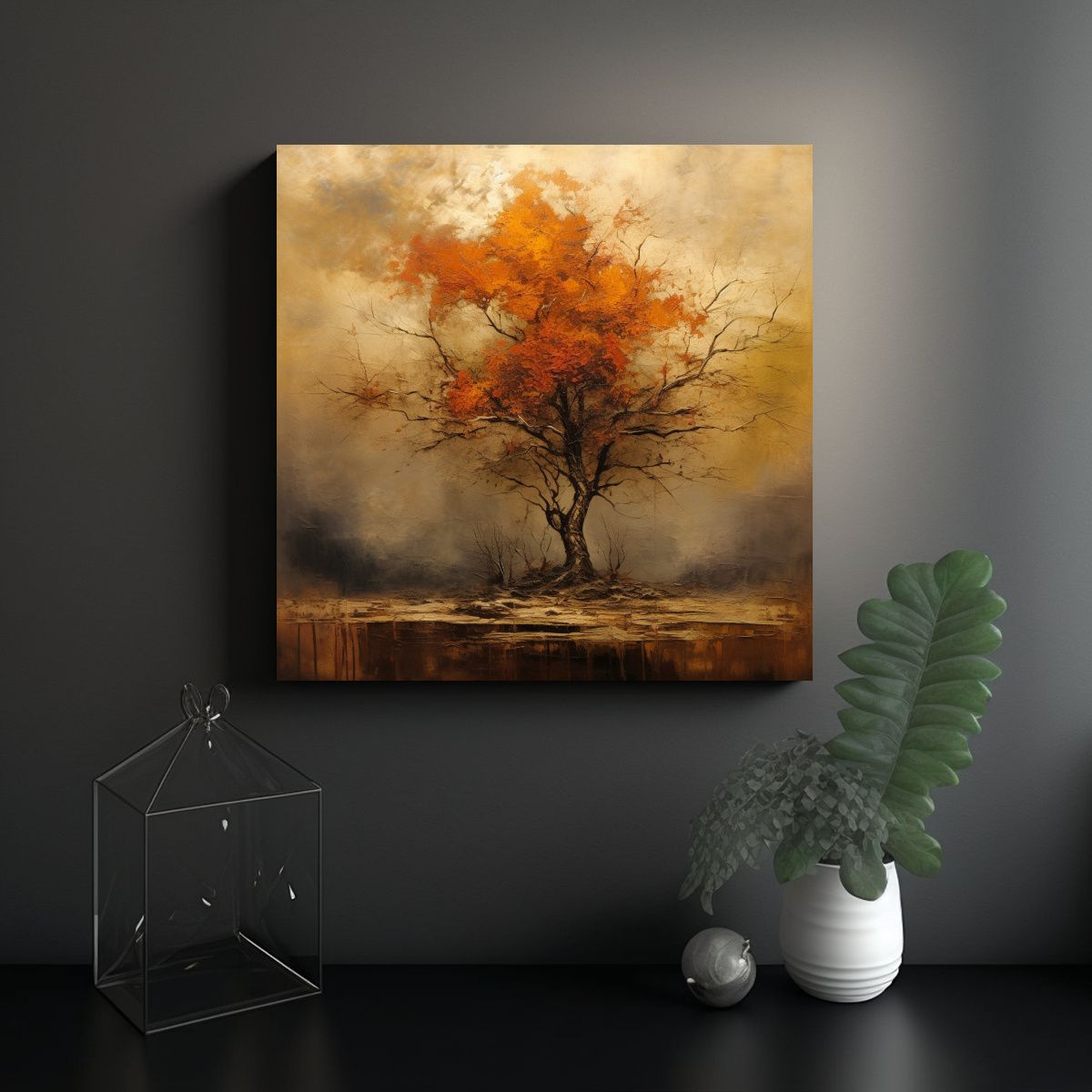GENERICO - Cuadro Abstracto Árbol Otoñal En Tela 60x60 Cm