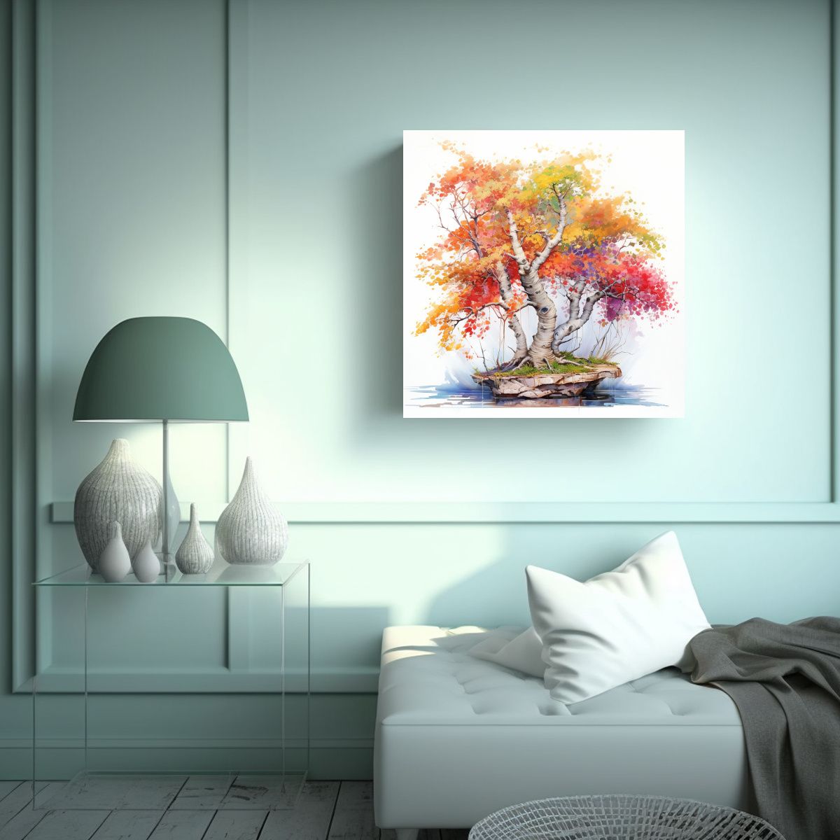 GENERICO - Pintura Abstracta De Un árbol De Bonsái De 60x60 Cm
