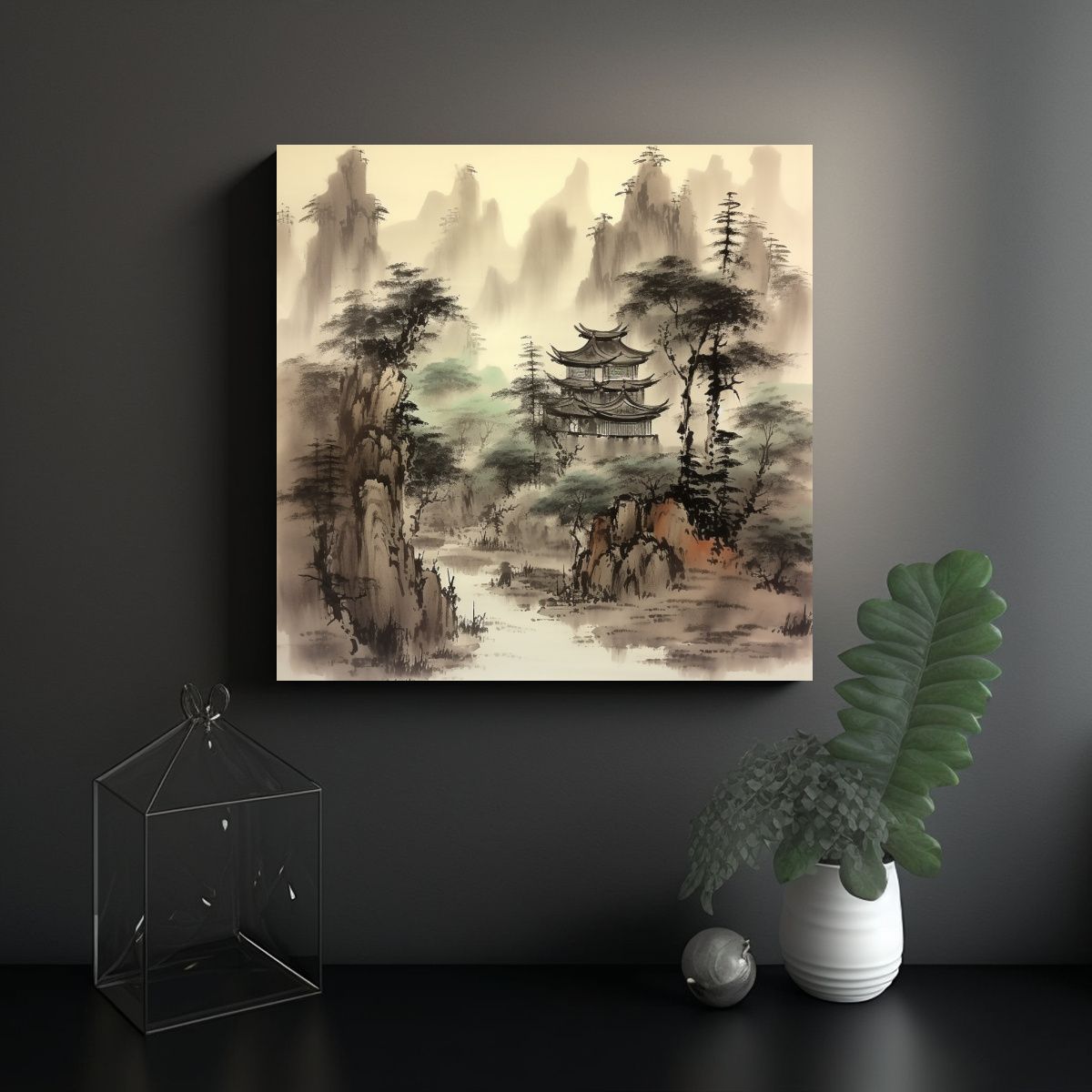 GENERICO - Pintura Tinta China Estilo Lienzo Conceptual Arte 60x60 Cm.