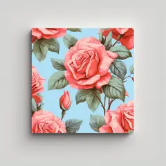 GENERICO - Cuadro Clásico De Rosas Rosadas Sobre Fondo Azul 60x60 Cm