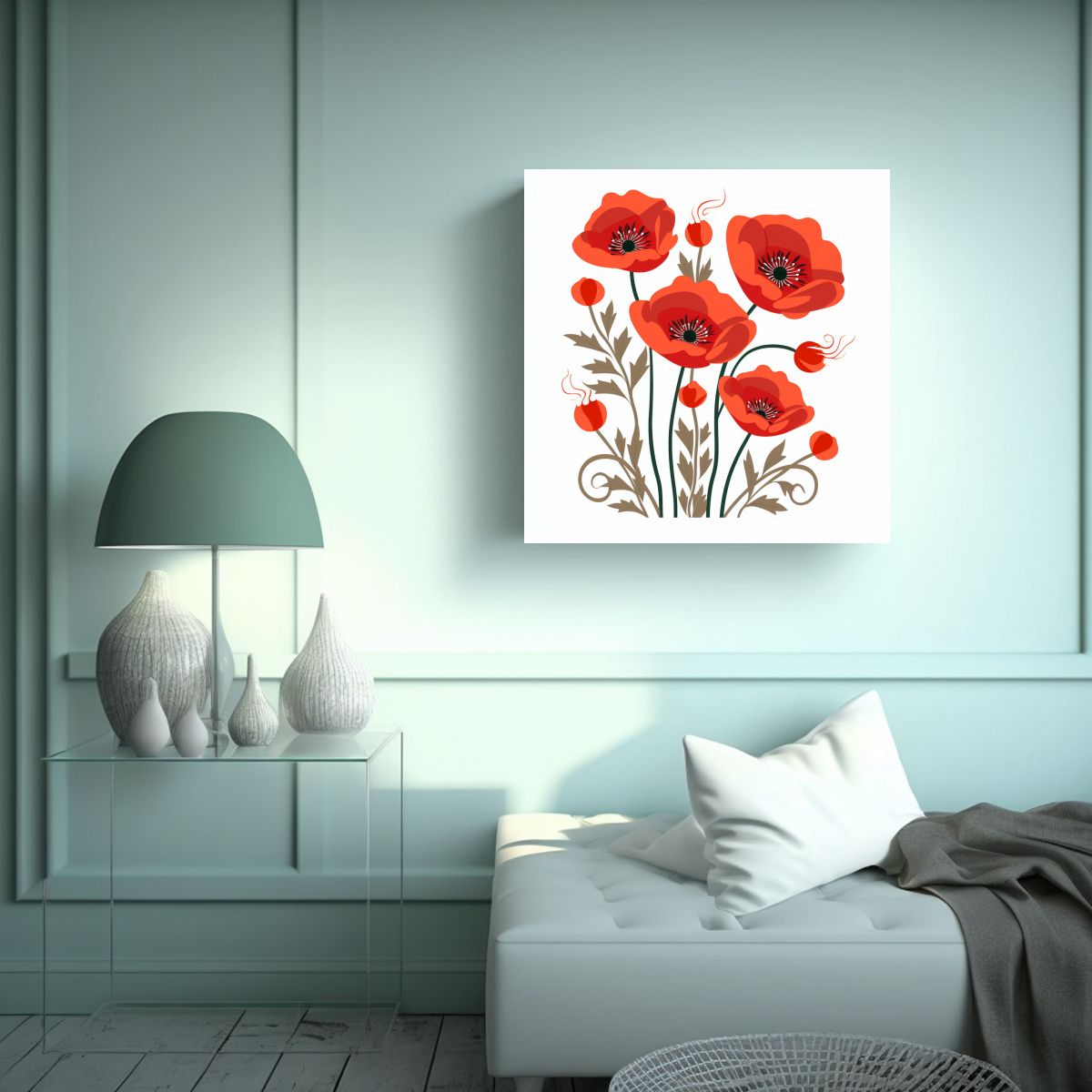 GENERICO - Armonía Creativa En Canva Cuadros De Amapolas 60x60 Cm