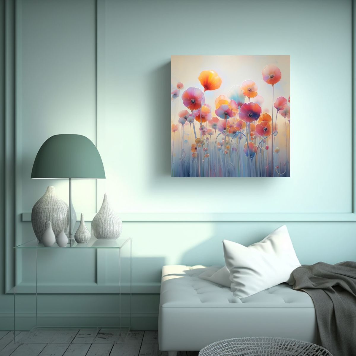 GENERICO - Mariposas Y Amapolas Lienzo De Inspiración Y 60x60 Cm