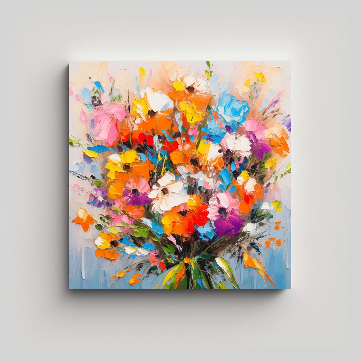 GENERICO - Pintura De Flores En Lienzo Estilo Arcoíris Para 60x60 Cm